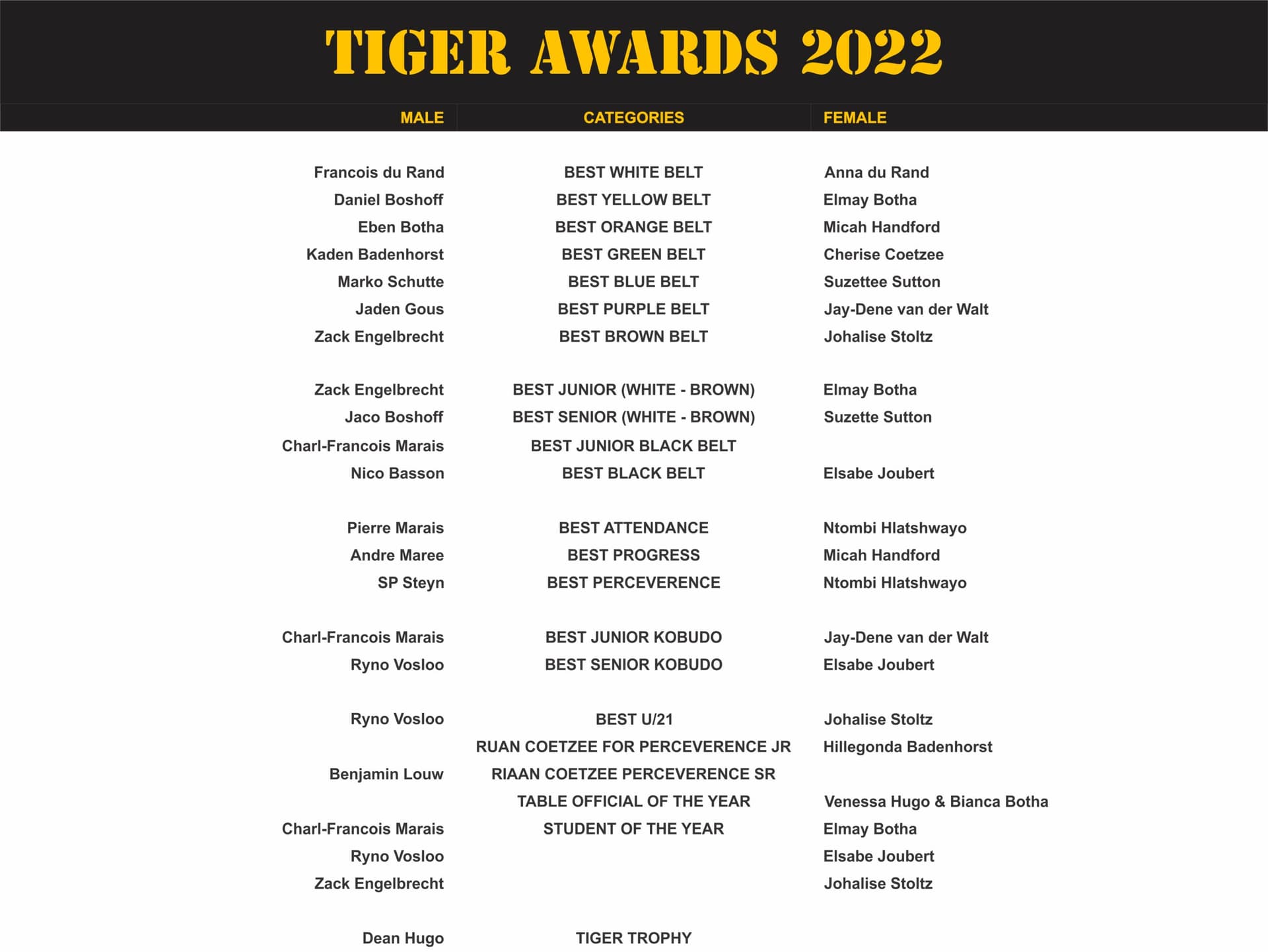 Tiger Award recipients